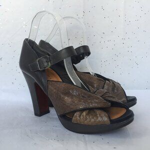 Chie Mihara Brown Platform Criss Cross Mary Jane Peep Toe Sandals - Size 10 40